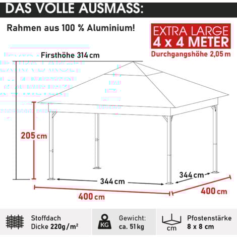 BRAST Pavillon Aluminium Infinity 4x4m Beige inkl. + LED