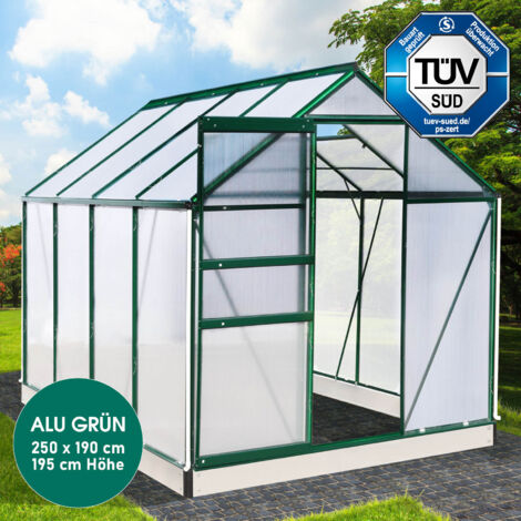 BRAST Gewächshaus Aluminium mit Fundament rostfrei TÜV geprüft 6mm Platten 250x190x195cm Grün