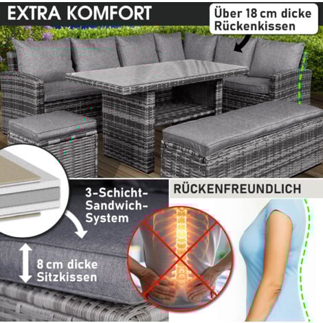 BRAST Gartenmöbel Set Eco   Grau/Anthrazit   bis zu 9 Personen   inkl. extra Dicke Kissen   TÜV geprüft   Outdoor Loungemöbel Sitzgruppe Essgruppe Garnitur