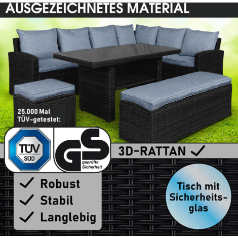 BRAST Gartenmöbel Set Eco   Schwarz/Blau   bis zu 9 Personen   inkl. extra Dicke Kissen   TÜV geprüft   Outdoor Loungemöbel Sitzgruppe Essgruppe Garnitur