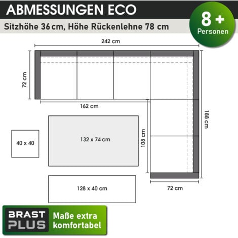 BRAST Gartenmöbel Set Eco   Schwarz/Blau   bis zu 9 Personen   inkl. extra Dicke Kissen   TÜV geprüft   Outdoor Loungemöbel Sitzgruppe Essgruppe Garnitur