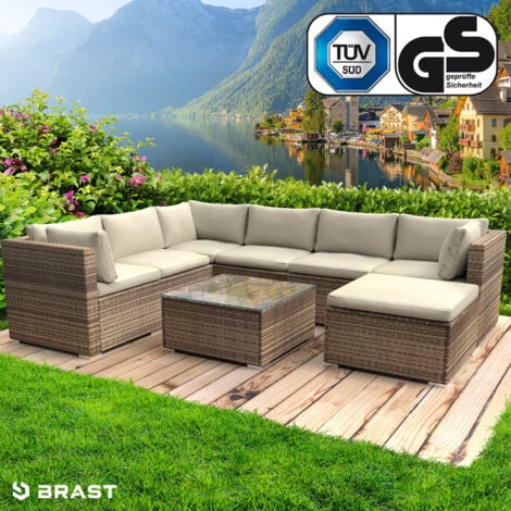 BRAST Gartenmöbel Lounge Sofa Couch Set Luxus Braun Poly-Rattan für 6 Personen