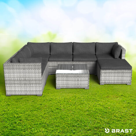 BRAST Gartenmöbel Lounge Sofa Couch Set Luxus Grau Poly-Rattan für 6 Personen