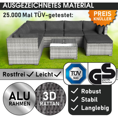BRAST Gartenmöbel Lounge Sofa Couch Set Luxus Grau Poly-Rattan für 6 Personen
