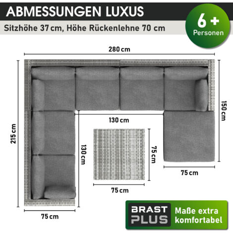 BRAST Gartenmöbel Lounge Sofa Couch Set Luxus Grau Poly-Rattan für 6 Personen