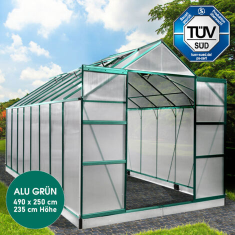 BRAST Gewächshaus Aluminium mit Fundament rostfrei TÜV geprüft 6mm Platten 490x250x235cm Grün