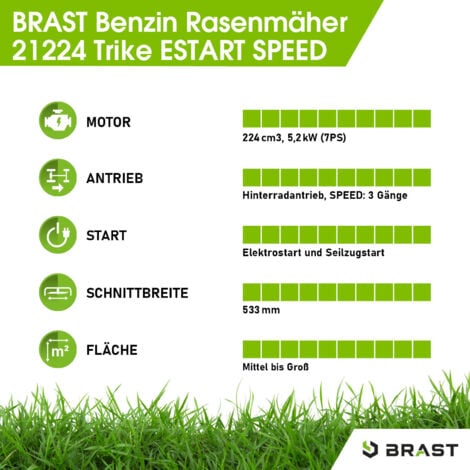 BRAST® Benzin Rasenmäher mit Antrieb, 3,5kW(4,76PS)