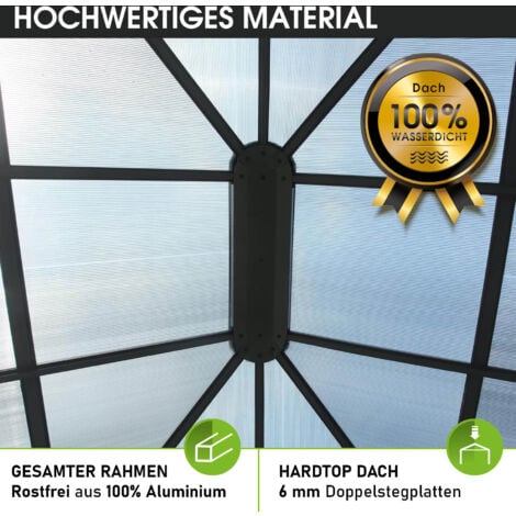 BRAST AluPavillon Summerdream 3x3m grau festes Dach wasserdicht