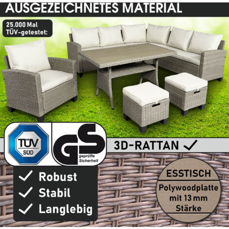 BRAST Gartenmöbel Set Hacienda   Braun/Beige   bis zu 10 Personen   inkl. Kissen & Abdeckung   TÜV geprüft   Outdoor Loungemöbel Sitzgruppe Essgruppe Garnitur