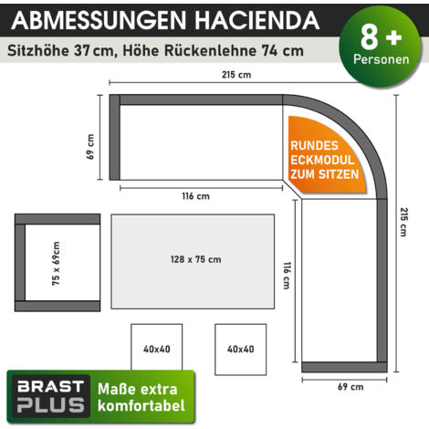 BRAST Gartenmöbel Set Hacienda   Braun/Beige   bis zu 10 Personen   inkl. Kissen & Abdeckung   TÜV geprüft   Outdoor Loungemöbel Sitzgruppe Essgruppe Garnitur