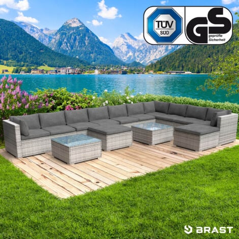 BRAST Gartenmöbel Lounge Sofa Couch Set Dreams Grau Poly-Rattan für 11 Personen
