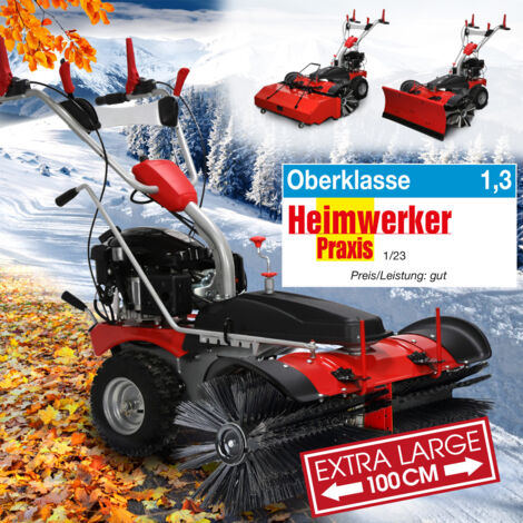 BRAST Benzin Kehrmaschine Laubsammler Schneeschieber XXL Premium 4,8kW(6,5PS) 100cm Arbeitsbreite Elektrostart Schneeketten 3in1 Gerät (1/5)