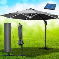 BRAST Alu Sonnenschirm Ampelschirm Ø360cm Grau + LEDs & Schützhülle UV-Schutz 80+ wasserabweisend mit Kurbelvorrichtung drehbar schwenkbar & höhenverstellbar
