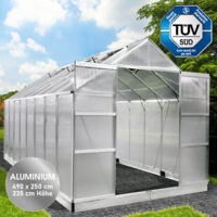 BRAST Gewächshaus Aluminium mit Fundament rostfrei TÜV geprüft 6mm Platten 490x250x235cm Silber