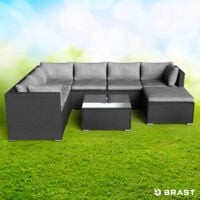 BRAST Gartenmöbel Lounge Sofa Couch Set Luxus Schwarz Poly-Rattan für 6 Personen
