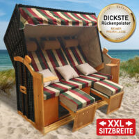 BRAST Strandkorb Usedom 3-Sitzer XXL für 2-3 Personen 165cm breit inkl. wetterfeste Abdeckhaube verstellbare Rückenlehne Fußkissen Rot/Grün/Beige - kariert