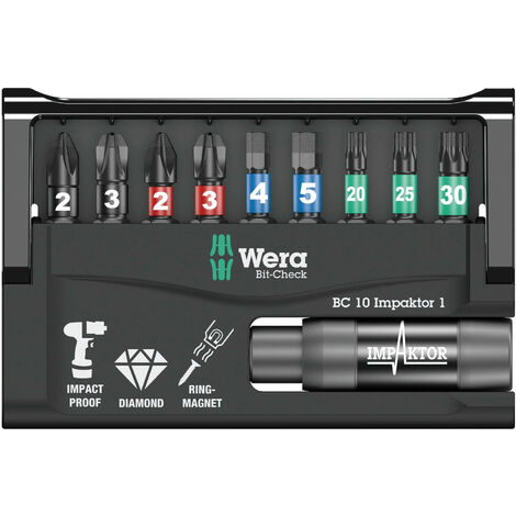 Wera – Jeu d'embouts porte-embout de visseuse 10 pièces – Embouts Impaktor pour vissage en conditions extrêmes – 5073980001