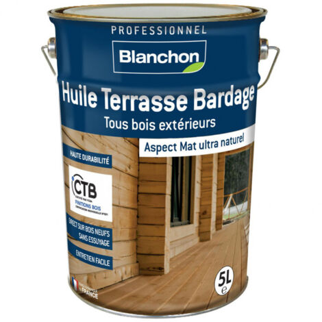 Blanchon – Huile pour bois 5L – Protection UV et effet hydroperlant – Finition mat ultra naturel – Application directe sur bois neufs