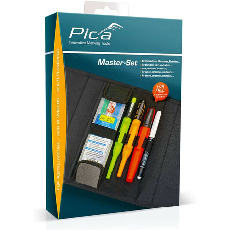 Set d'outils Pica Master pour installateurs – 1 crayon Pica Dry – 1 marqueur permanent noir – 1 marqueur multi-usages rouge – 55020