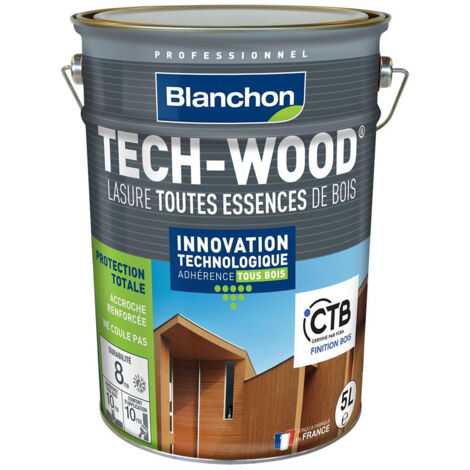 Blanchon – Lasure extérieure incolore 5L – Pour toutes essences de bois – Application facile en phase aqueuse – Résistance aux intempéries - WOOD 5 L