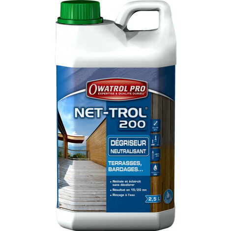 Dégriseur NET-TROL 200 biosourcé 2.5L – Élimine moisissures et tanins – Pour bois dur, ciment et PVC – Action rapide 15-20 min – Durieu