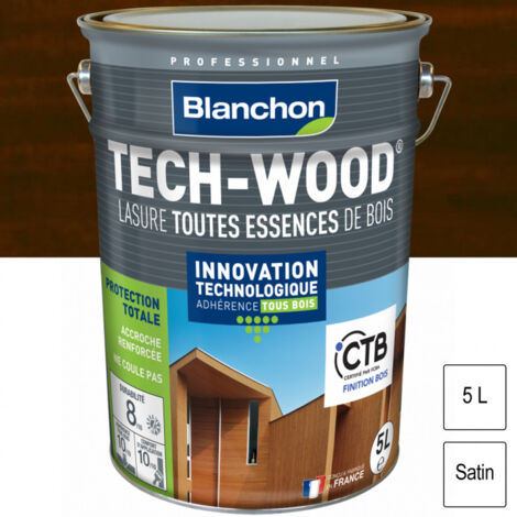 Blanchon – Lasure extérieure Tech-Wood satin 5L – Protection anti-UV pour bois dur – Application facile en 2 couches – Sans odeur
