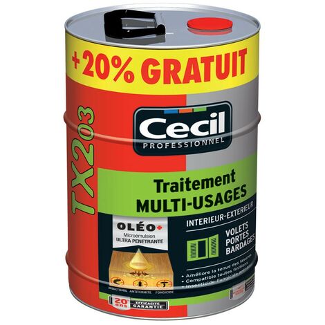 Traitement de bois extérieur et intérieur 5L – Émulsion active sans odeur – Préventif et curatif pour sapin, pin, chêne – Cecil