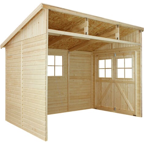 Wooden Garden Shed - Lean-To Shiplap Wooden Shed 7x10 ft/6m2 - Sheds and Outdoor Storage  - Wooden garden storage shed, 17 mm planks -  TIMBELA M339 (without side wall)