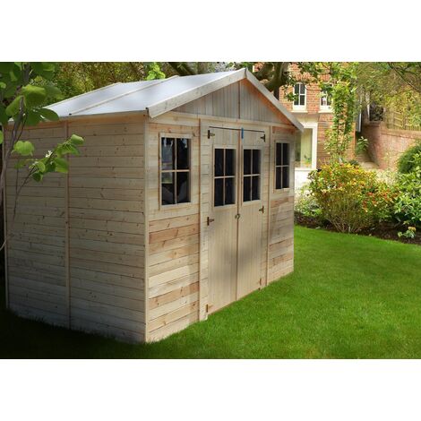 Wooden Garden Shed- Apex Shiplap Wooden Shed W14ft x L7ft x H8ft - Wooden garden storage shed, 17 mm planks -  Bike shed, Garden outdoor workshop space- TIMBELA M332+M332G