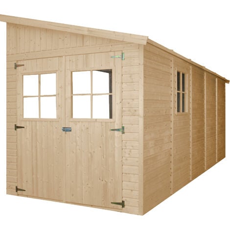 Wooden Garden Shed - Lean-To Shiplap Wooden Shed H243 x 216 x 513 cm / 10 m2 - Sheds and Outdoor Storage  - 17 mm planks -  Bike shed, Garden outdoor workshop space- TIMBELA M341 (without side wall)