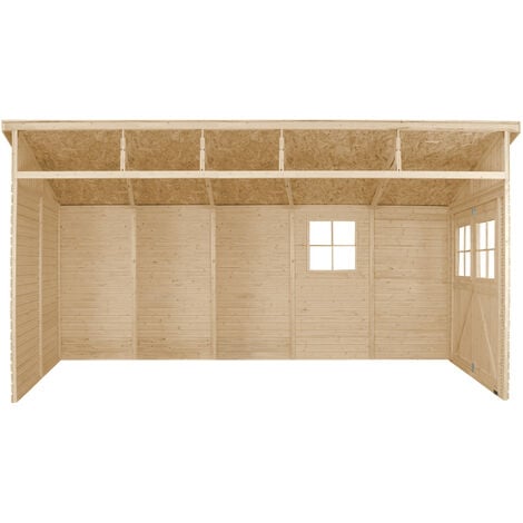 Wooden Garden Shed - Lean-To Shiplap Wooden Shed H243 x 216 x 513 cm / 10 m2 - Sheds and Outdoor Storage  - 17 mm planks -  Bike shed, Garden outdoor workshop space- TIMBELA M341 (without side wall)