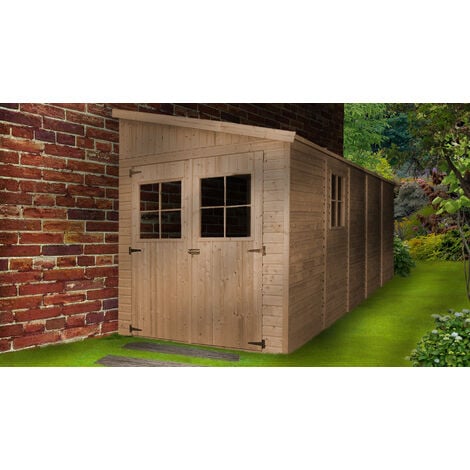 Wooden Garden Shed - Lean-To Shiplap Wooden Shed H243 x 216 x 513 cm / 10 m2 - Sheds and Outdoor Storage  - 17 mm planks -  Bike shed, Garden outdoor workshop space- TIMBELA M341 (without side wall)