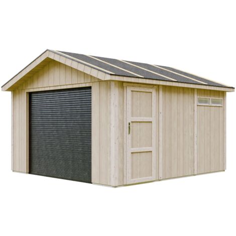 PREMIUM QUALITY garage 13 m² - L378xl412 cm - garage for motorcycles, bicycles, gardening machines - LP Smartside Panel Construction - Timbela M990B garden shed