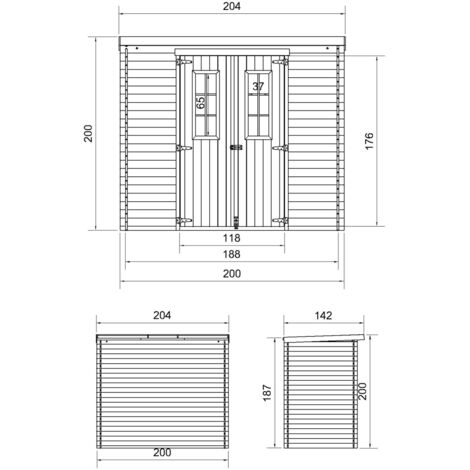 Wooden Garden Shed- H200 x 142 x 204cm/2.22 m2 -shed with impregnated floor - 19 mm planks - TIMBELA M311C+M311G