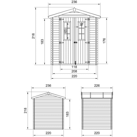Wooden Garden Shed- Pent Shiplap Wooden Shed 8 x 7 ft /4.33 m2 - Sheds and Outdoor Storage  - Wooden garden storage shed, 19 mm planks -  Bike shed, Small shed, windows- TIMBELA M369C