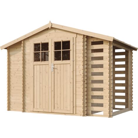Wooden Garden Shed and Log shed, 19 mm planks -Outdoor garden shed with impregnated floor- Wooden Shed - H218 x 328 x 206 cm / 5.47 m2 , Bike storage, Waterproof roof - TIMBELA M389F+M389G