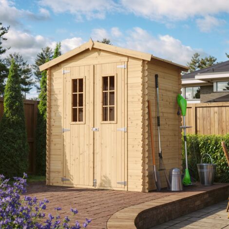 Wooden Garden Shed- Pent Shiplap Wooden Shed H218 x 136 x 196 cm / 1.98 m2 - Sheds and Outdoor Storage  - Wooden garden storage shed, 19 mm planks -  Bike shed, Small shed, windows- TIMBELA M367C