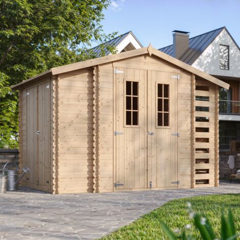 Wooden Garden Shed and Log shed, 19 mm planks - Sheds and Outdoor Storage - Wooden Shed - H218 x 328 x 206 cm / 5.47 m2  (1.5 m3 capacity), Bike storage, Waterproof roof - TIMBELA M389C