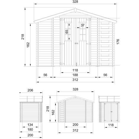 Wooden Garden Shed and Log shed, 19 mm planks - Sheds and Outdoor Storage - Wooden Shed - H218 x 328 x 206 cm / 5.47 m2  (1.5 m3 capacity), Bike storage, Waterproof roof - TIMBELA M389C