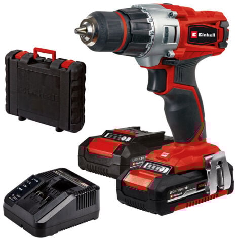 Einhell Perceuse Visseuse sans fil TE-CD 18/2 Li Kit Power X-Change (Li-ion, 18V, Couple 44 Nm) Livré avec 2 Batteries 1,5Ah et Chargeur
