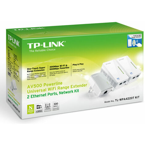 TL-WPA4220 TP-LINK 300Mbps Wireless AV500 Powerline Extender 500Mbps  Powerline Datarate 2 Fast Ethernet ports HomePlug AV Plug and Play WiFi  Clone