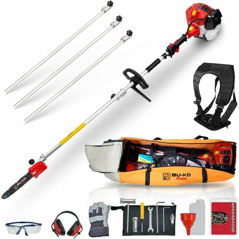 BU-KO 52cc Long Reach Petrol Pruner Saw Attachment and 3X 75cm Extension Pole with Toolbag for Convenient Storage, Ultimate Garden Tool for Tree Trimming, Branch Pruning, and Precision Cutting