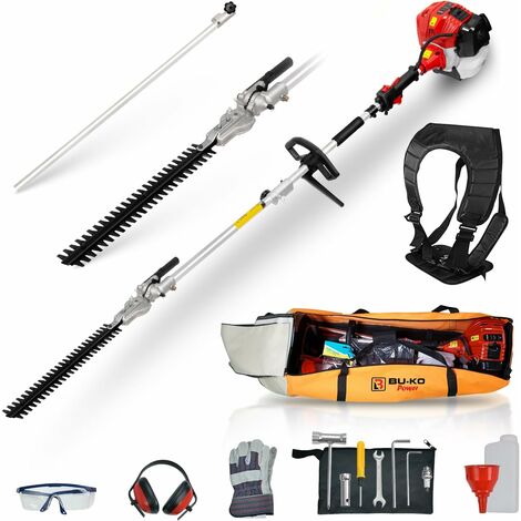 BU-KO 52cc Long Reach Petrol Hedge Trimmer and 75cm Extension Pole w/Toolbag for Convenient Storage, Precision Trimming for Tall Hedges & Bushes, Easy to Use, High Performance, Durable Steel Blade