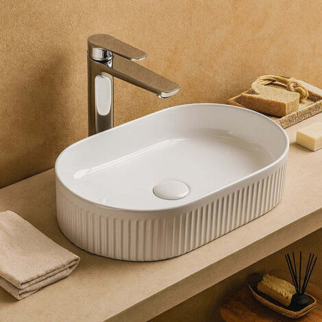 Exagonshop Lavabo 50x32 ovale da appoggio bianco