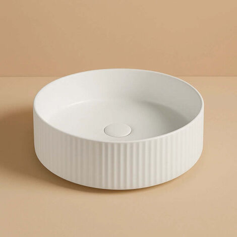 Exagonshop Lavabo 40 cm Roma cannettato tondo da appoggio bianco