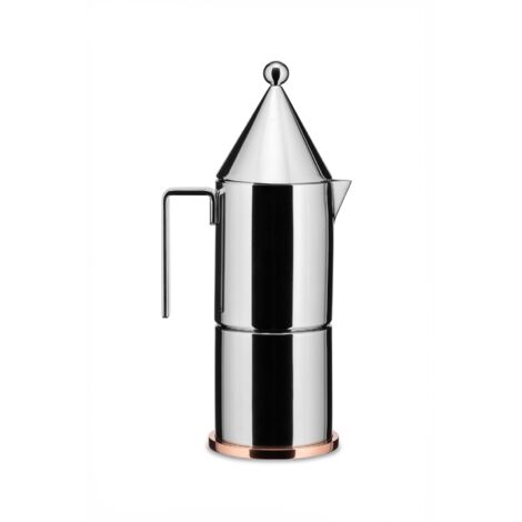 Alessi La Conica 90002/3 - Caffettiera di Design in Acciaio Inox e Fondo in Rame, 3 Tazze