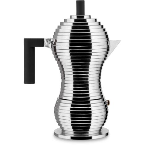 Alessi MDL02/6 B Pulcina Caffettiera Espresso, in PA e Fusione di Alluminio, 6 Tazze, Nero
