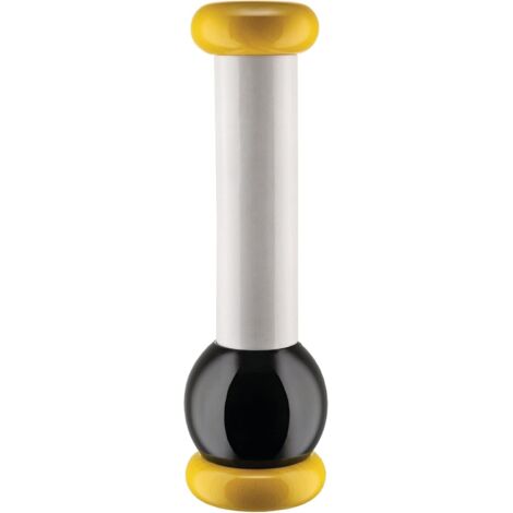 Alessi MP0210 1 Macinasale, Pepe e Spezie in Legno di Faggio, Giallo, Nero e Bianco, 100 Values Collection, Acciaio (1/3)