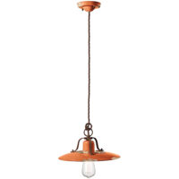 Lampadario Vintage Country Ferro E Ceramica Arancio 1 Luce E27 30Cm