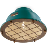 Plafoniera Industrial Ferro E Ceramica Vintage Verde 1 Luce E27